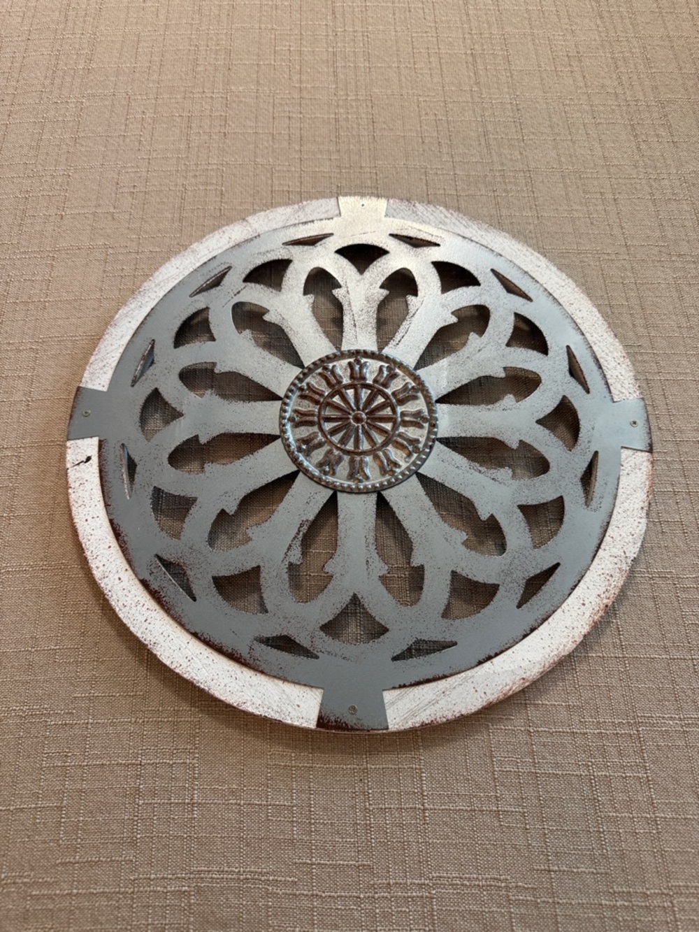 Gray and White Decorative Wall Medallion Elegant Floral Metal Accent farmhouse